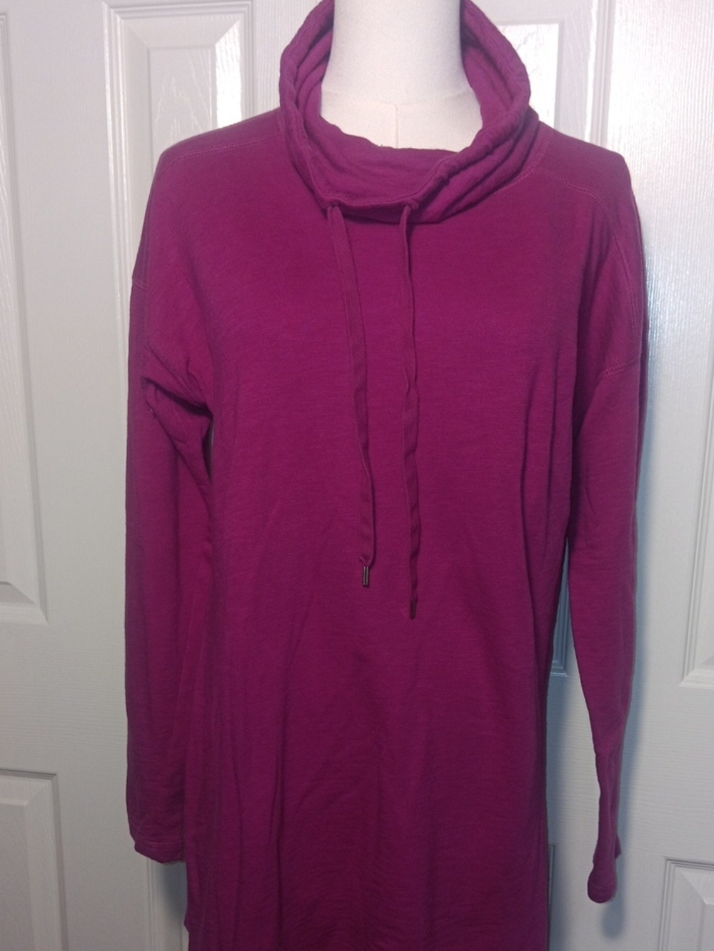Chaps Sport Long Sleeve Drawstring Cowl Neck Tunic Pullover Pink / Fuchsia